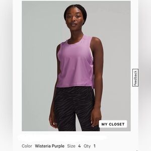 Lululemon Mesh Back Cropped Train Tank Top Wisteria Purple Sleeveless Tank Top